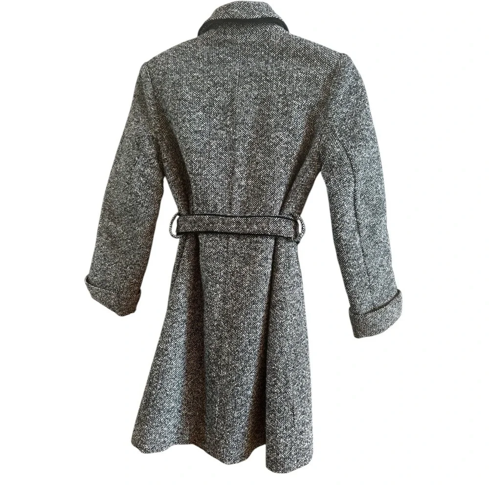 Talbots Kids Girls Size 12 Black White  Herringbone Wool Blend Knee Length  Coat